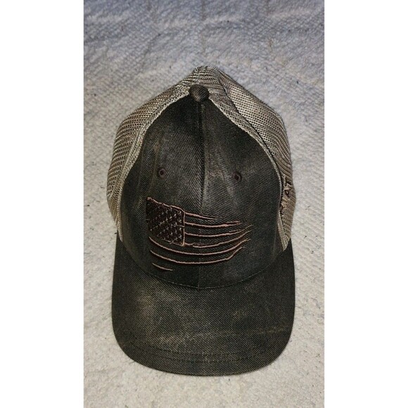 Ariat Mens Hat Baseball Cap Snap Mesh Flag Embroidery Brown - Picture 1 of 5